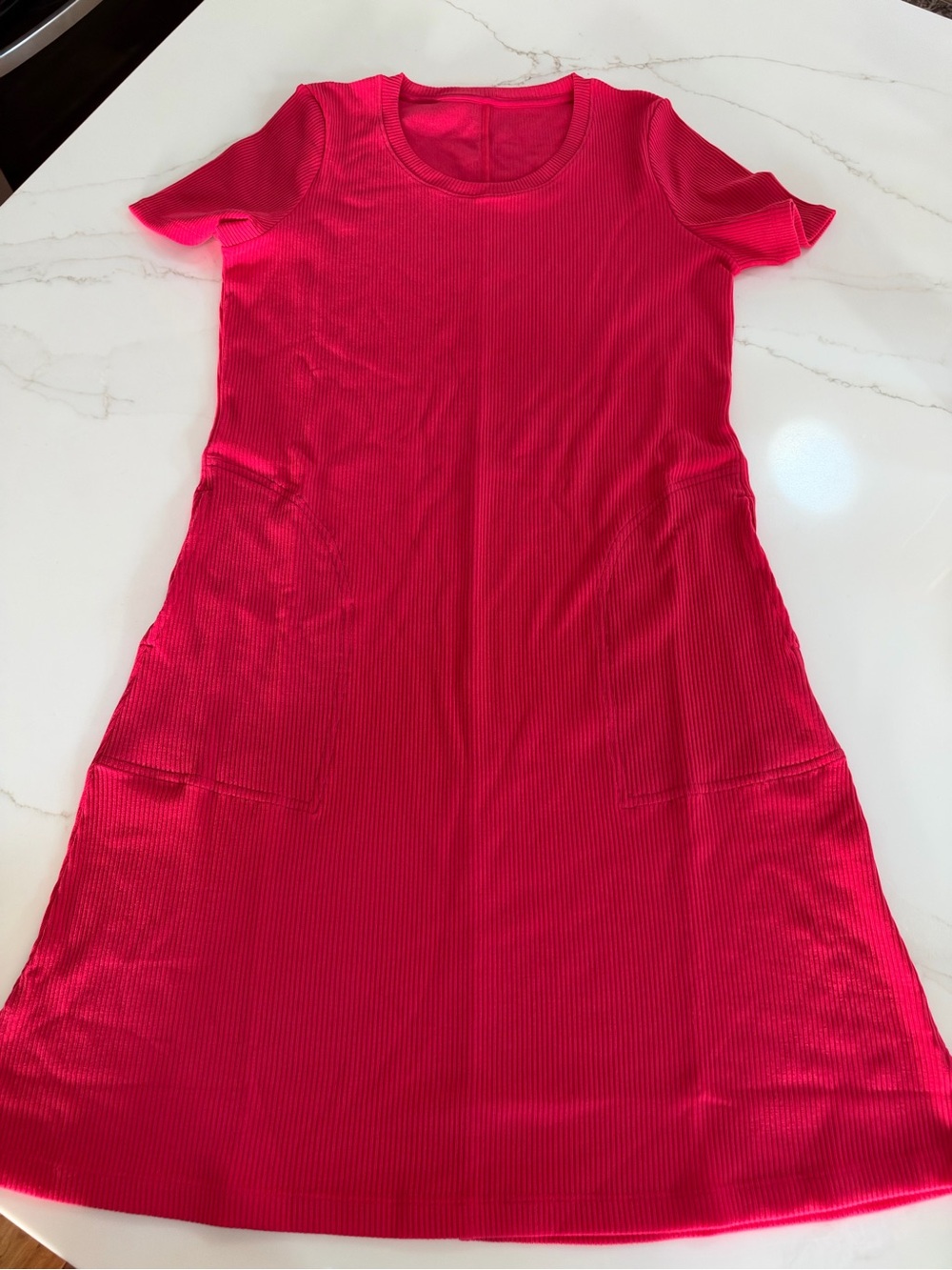Women's Woolx Harlowe Ribbed Short Sleeve Dress - Hot Pink Berry Ice Pop